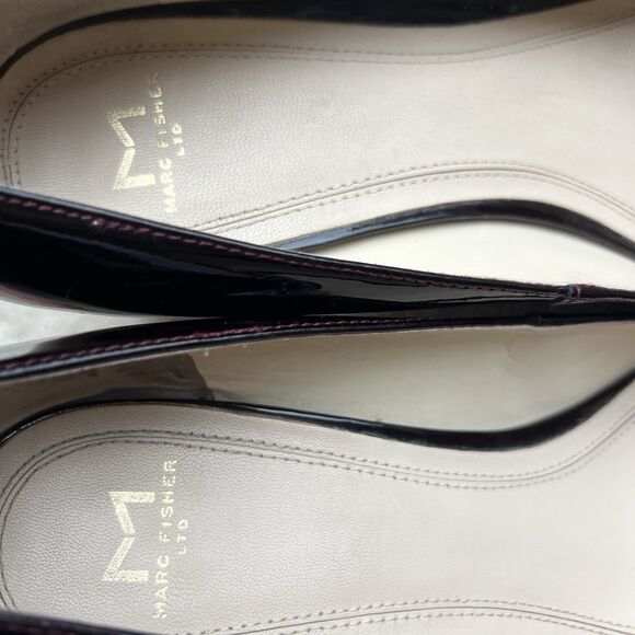 Marc Fisher Zala Dark Brown Patent Leather Block Heel Pumps Women’s 9 Pointy Tie - Picture 8 of 14